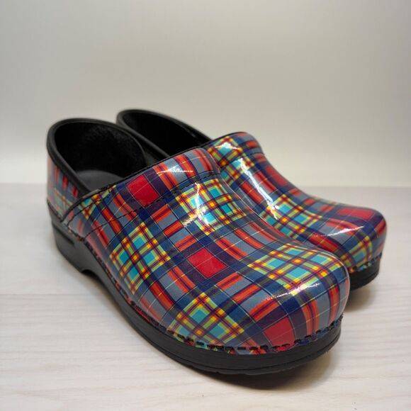 Dansko Shoes - Dansko Colorful Professional Plaid Patent Classic Clogs Size 38 7.5 - 8